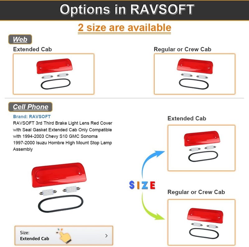 RAVSOFT 3rd Third Brake Light Lens Red Cover with Seal Gasket Extended Cab Only Compatible with 1994-2003 Chevy S10 GMC Sonoma 1997-2000 Isuzu Hombre High Mount Stop Lamp Assembly - Image 3